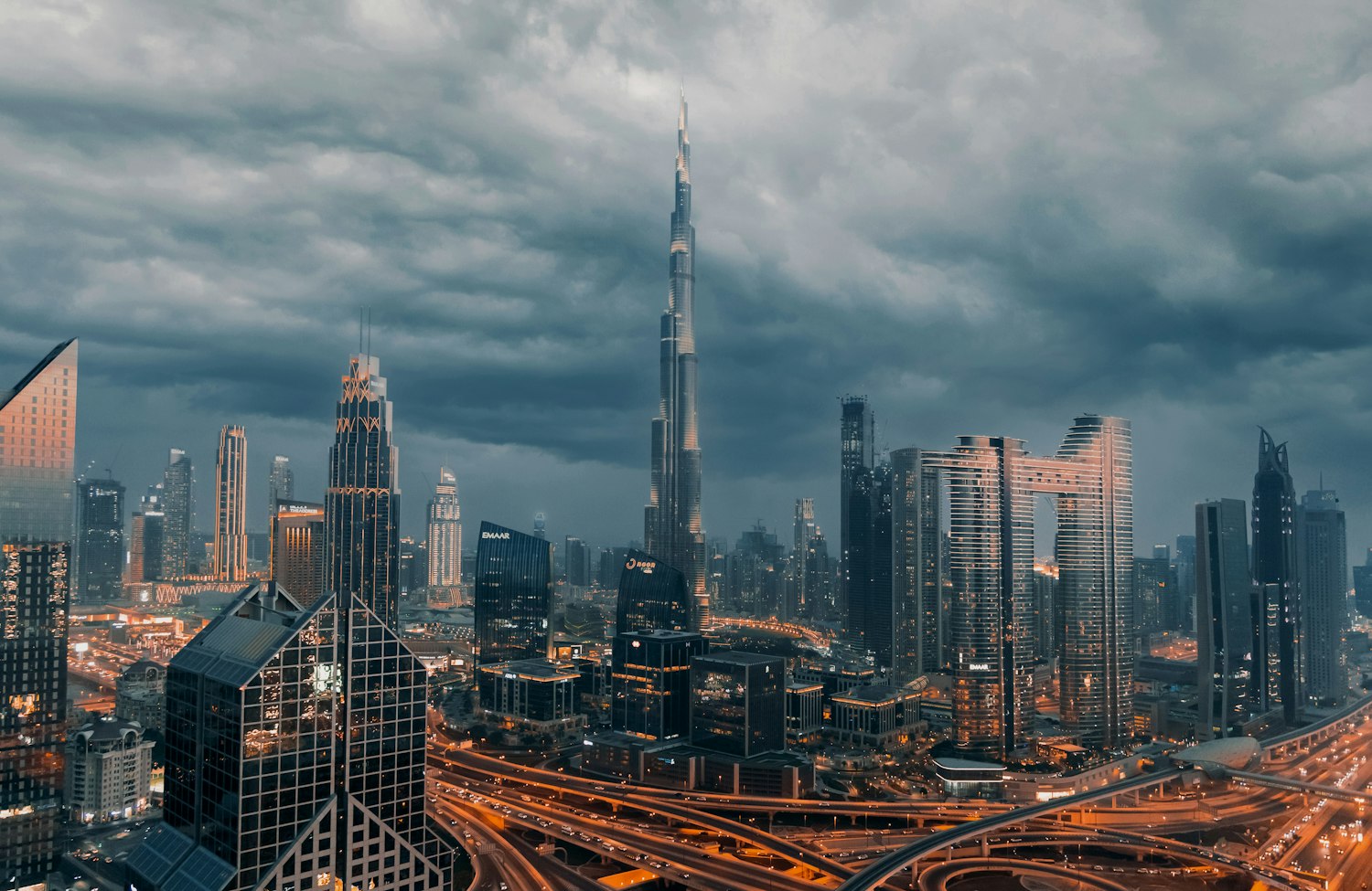 The Dubai skyline with the Burj Khalifa