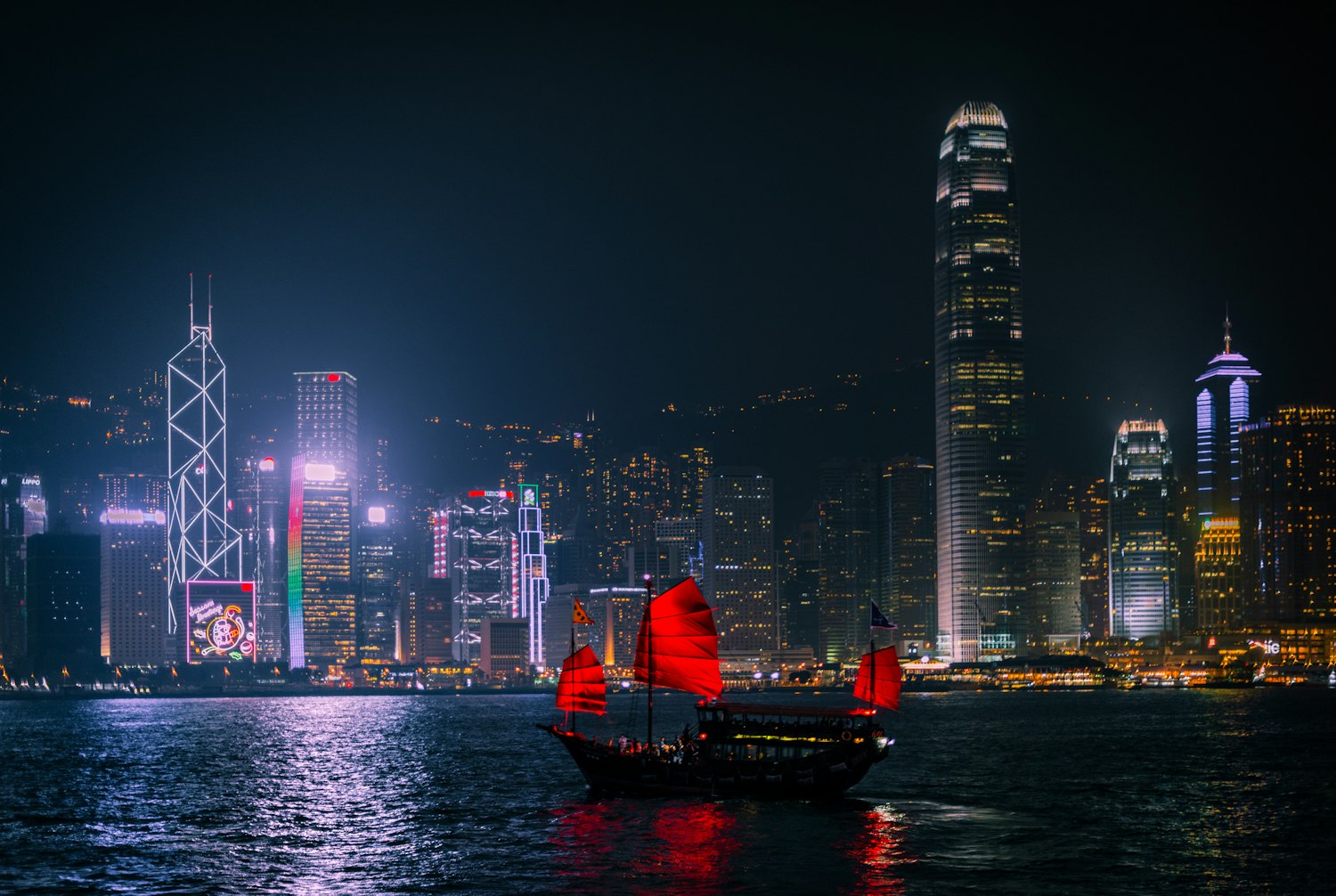Hong Kong harbour and skyline at night